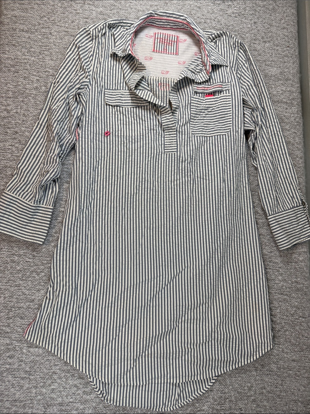 Vineyard Vines Navy & White Striped Harbour Shirtdress CoverUp Searsucker Size 2